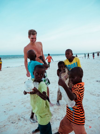 Playing with Kids at the beach of Matemwe Beach