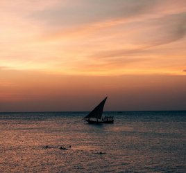 Sonnenuntergang mit Dhow in Sansibar